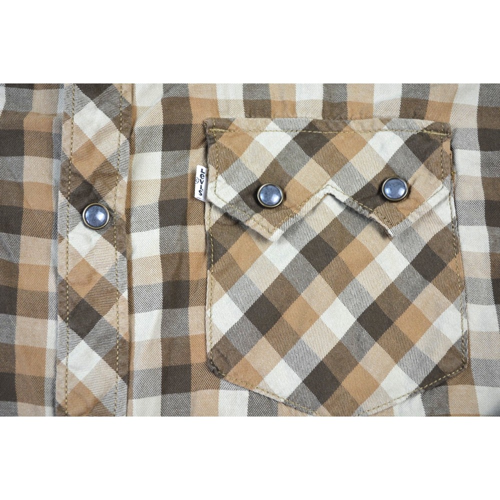 Levis Western Style Black Pearl Snap Modern Fit Plaid Shirt Pockets Woman's XL‎ - Picture 4 of 9